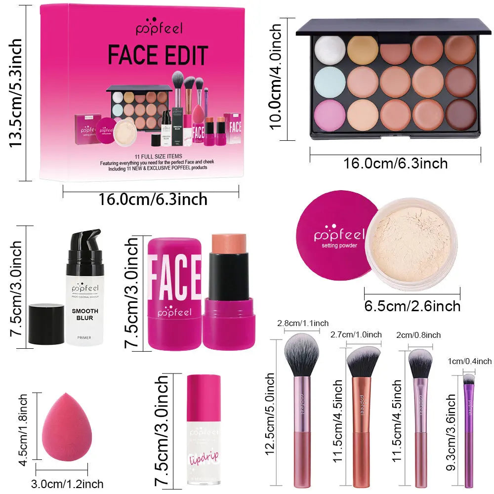 Makeup Gift Set for Women Full Kit All in One Make Up Eyebrow Powder Lipstick Lip Gloss Brush Shimmer Glitter Eye Shadow Palette