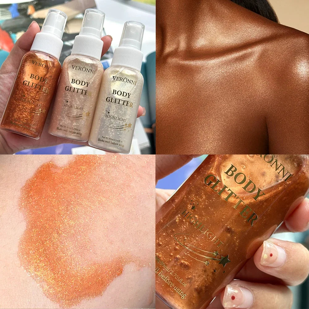 Liquid Shimmer Body Highlighter Oil Makeup,Glitter Spray Oil Lotion,Full Body & Face Glow-Up Liquid Lotion for All Skin Type