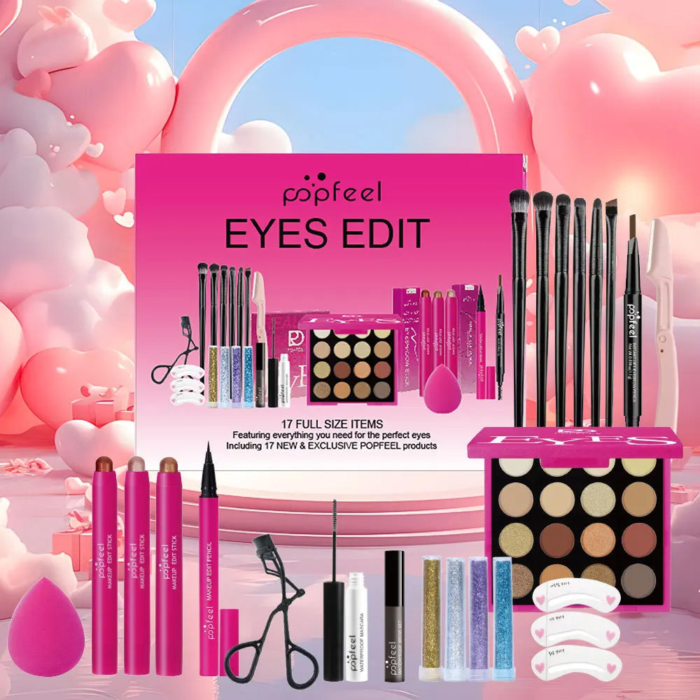 Makeup Gift Set for Women Full Kit All in One Make Up Eyebrow Powder Lipstick Lip Gloss Brush Shimmer Glitter Eye Shadow Palette